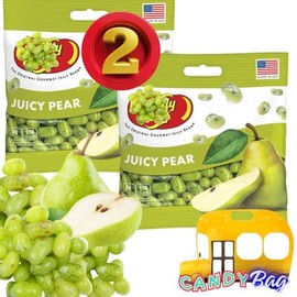 (2 PACK) Jelly Beans Juicy Pear Chewy Candies -New Flavor- Comes With One Bus Resealable ZipBag (JUICY PEAR)