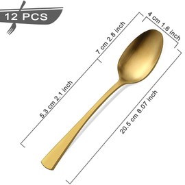 Bestdin Soup Spoons, Set of 12, Spoon Set 20.5 cm (8.07 inches), Tablespoon, Soup Spoon, Cutlery Set for Home/Party/Restaurants Cafeterias, Dishwasher Safe, Matte Gold