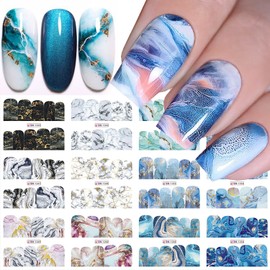 12 Sheets Nail Water Transfer Decals, Nail Art Stickers for Women, Holographic Colorful Marble Patterns Nail Designs Supplies, Acrylic Nails Decorations DIY Resin Nail Decal Tattoos Set