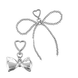 Sndperiexam 2 Pcs Sliver Lovely Bow Keychain, Bag Charms Pearl Beaded Coquette Aesthetic Purse Charms for Women, Girls