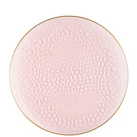 EcoQuality 9" inch Round Hammered Translucent Pink Plastic Plates with Gold Rim - China Like Party Plates, Heavy Duty Large Disposable Dinner Charger Salad Plate Weddings, Serveware (30 PACK)