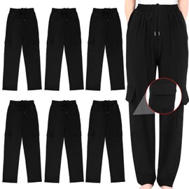 Jeere 6 Men's Chef Pants Classic 7 Pocket Chef Cargo Pants Baggy Kitchen Pants with Wide Elastic Waist and Drawstring (M) Black