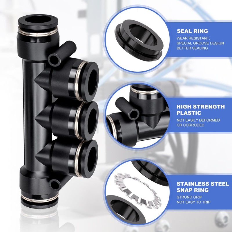 Bwintech 5 pieces 8 mm OD straight connectors, 5-way quick