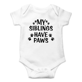 Witty Fashions My Siblings Have Paws - Funny Baby Bodysuit - Christmas Gift (6-12 Months, White)