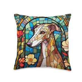 Cute Floral Dog Lover Mosaic Art Greyhound Throw Pillow