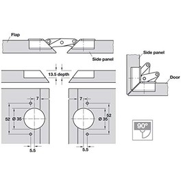 Hafele 6120832502 Flap Hinge, 45° Miter Applications Nickel Plated - 325.02.702, Multicolor