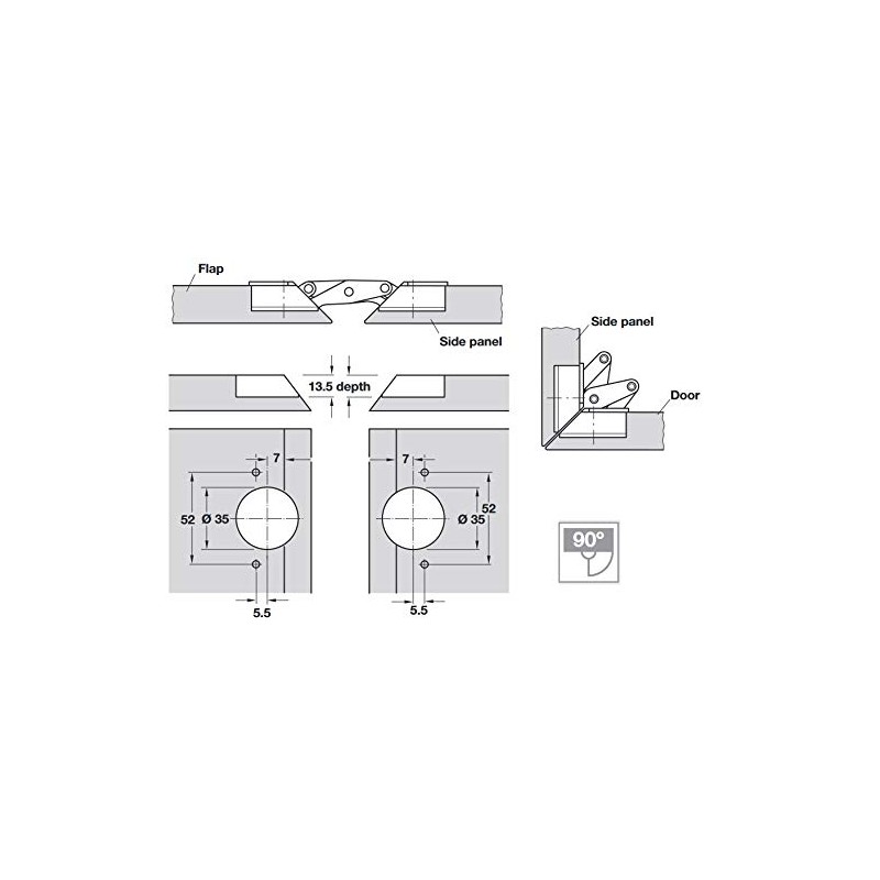 Hafele 6120832502 Flap Hinge, 45° Miter Applications Nickel Plated -
