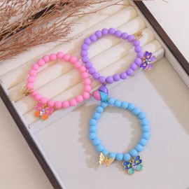 BFF Bracelets for 3, Mother Daughter Matching Bracelet, Beaded Heart Butterfly Cross Design, 3Pcs Stretch Friendship Bracelets, Best Friend Friendship Gifts (Style C)