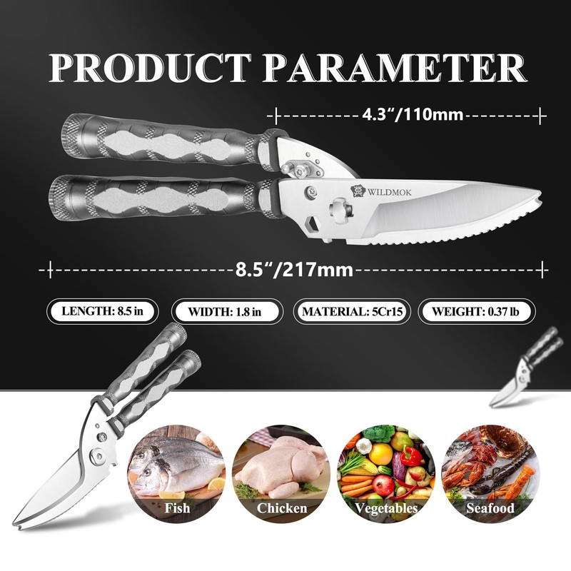 WILDMOK High Performance Poultry Shears - 21 cm Multifunctional Stainless