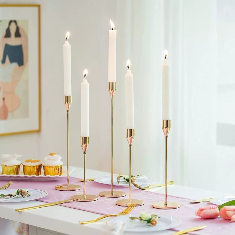 Set De 3 Candelabros De Metal Para Velas Cónicas Boda