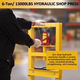 Hydraulic Shop Press, 6 Ton Hydraulic Press, H Frame Garage Floor Benchtop Press Adjustable Shop Press with Plate for Gears and Bearings