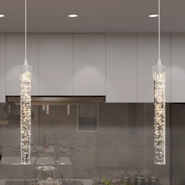 ykolupty Mini 1 Light Chrome Crystal Pendant Lights,Modern Led Kitchen Island Hanging Light Fixture,Adjustable Pendant Lighting for Kitchen Island,Dimmable 2700k-6000k