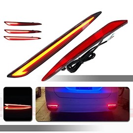 Tonsya 3 IN 1 Replacement 3D Optic LED Red Led Red Lens Bumper Reflector Compatible With 2013 2014 2015 2016 2017 2018 Ford Mondeo Fusion Tail Lights Turn Signal Brake Stop & Rear Fog Lamps