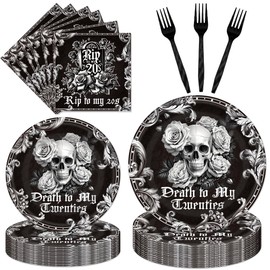 96Pcs Death to My 20s Decorations Disposable Tableware Set - RIP to My 20s Birthday Paper Plates Napkins Forks Dirty 30 Birthday Decorations for Her Him Party Supplies Serve 24 Guests
