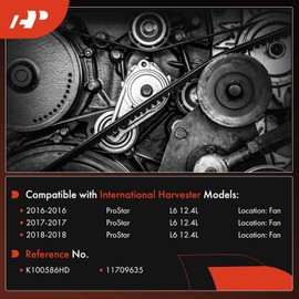 A-Premium Heavy-Duty Serpentine Drive Belt Compatible with International Harvester ProStar 2016 2017 2018, L6 12.4L, DIESEL, Location - Fan