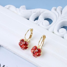 Cimenexe Bohemian Ruby Dangle Earrings Round Red Crystal Drop Earrings Round Ruby Dangle Drop Earrings Sparkly Red Paved Earrings Jewelry for Women and Girls Gifts