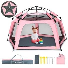 Funsland Baby Playpen Pop-up Tent - Outdoor & Indoor Play Tent for Beach with Canopy Travel Bag Portable Play Yard for Babies & Toddlers (Pink)