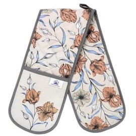 Floral Grey Double Oven Gloves UK: Heat-Resistant Mitts, Heavy-Duty Pot Holders, Perfect for Cooking, Farmers, Kitchen Novelty - Grey Oven Mitts Pair for Grilling, BBQ