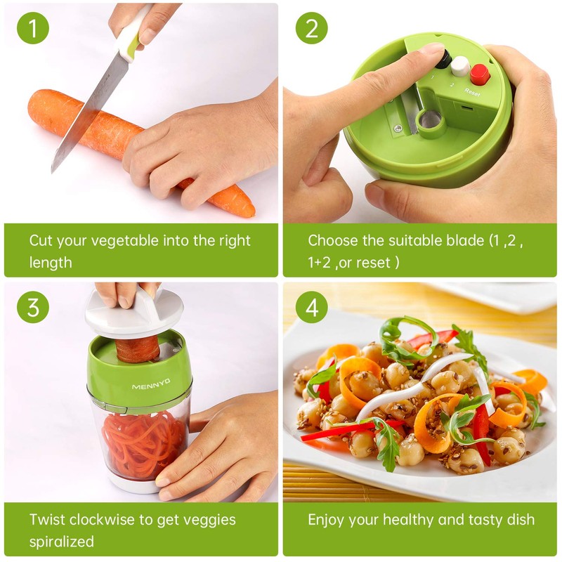 MENNYO Spiral Vegetable Cutter with Container, 4 in 1 Vegetable