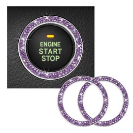 Kewucn 2 PCS Bling Crystal Double Rhinestone Car Engine Start Decoration Ring, Sparkling Push Start Button Sticker, Key Ignition & Knob Ring Decoration, Bling Car Interior Accessory(Purple)
