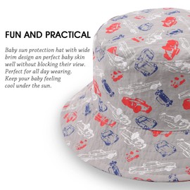 JANGANNSA Summer Baby Boys Hat Sun Protect Bucket Hat for Girls Wide Brim Cotton Beach Cap (Gray Car, 52cm)