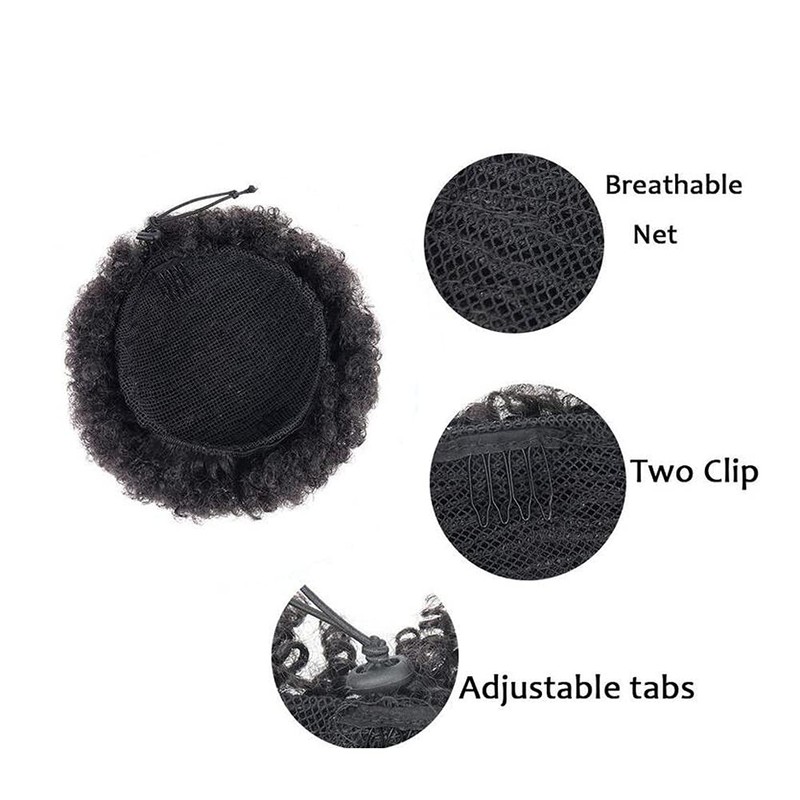 Afro Puff Drawstring Pferdeschwanz Synthetic Curly Natural Extension Haarteile (Black-1)