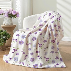 Rajahubri Floral Throw Blanket Purple Flowers Blanket Ultra Soft Flannel Fleece Throw Blanket Lightweight Cozy Fluffy Plush Blanket for Bed Couch Sofa 50" X 60"