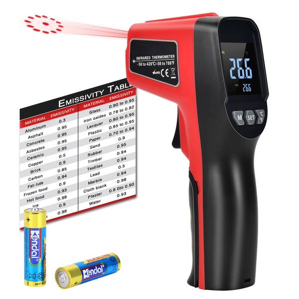 Non-Contact Infrared Thermometer -58°F ~788°F (-50~420°C) with Large Color LCD