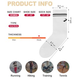 ALONG FIT 3/5 Pairs Cushioned Womens Crew Socks Soft Cotton Calf Socks for Sports Running Gym Casual, Retro Vintage