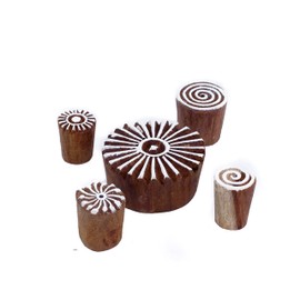 Hashcart Wooden Printing Stamps - Handcarved Indian Textile Printing Blocks for Crafting on Fabric, Clay & Henna Tattoo - Set of 5
