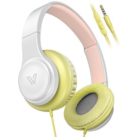 GE02 On-Ear Headphones with Microphone, Colorful Lightweight Folding Utral-Bass Headphones w/1.2M Cord, Portable Wired Headphones for Smartphone Tablet Computer,Headphones for Kids for School (Yellow)