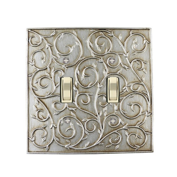 Meriville French Scroll 2 Toggle Wallplate, Double Switch Electrical Cover Plate, Pewter