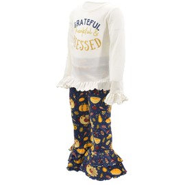 Unique Baby Conjunto de leggings para niñas con volantes de pavo azul, Bienaventurado, 8 Años