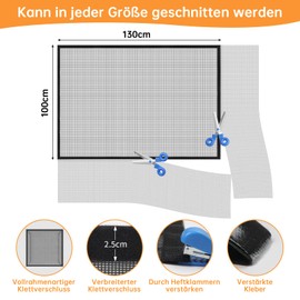 Kottwca Fly Screen Window Cat Safe, Fly Screen No Drilling Window, 100 x 130 cm, Safe Against Cats and Insects, Easy Installation, Cat Window Protection for All Windows, Skylights
