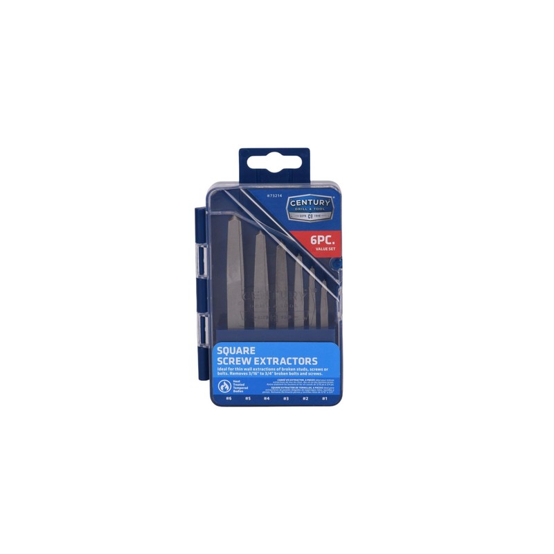 Century Drill & Tool 73214 6-Piece Square Flute Screw Extractor