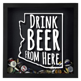 Torched Drink Beer from Here Beer Cap Shadow Box Holder Hanging Display Case Frame Wall Mount Decor Art, Beer Lovers Collectors Gift for Men, Arizona