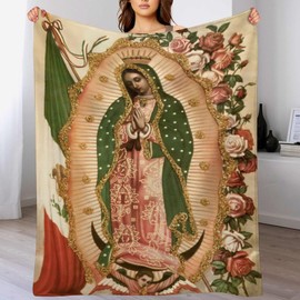 Virgin De Guadalupe Our Lady of Virgin Mary Throw Blanket Lightweight Virgen Themed Blankets for Sofa, Bed, Super Soft Cozy Microfiber Blanket 40"x50"