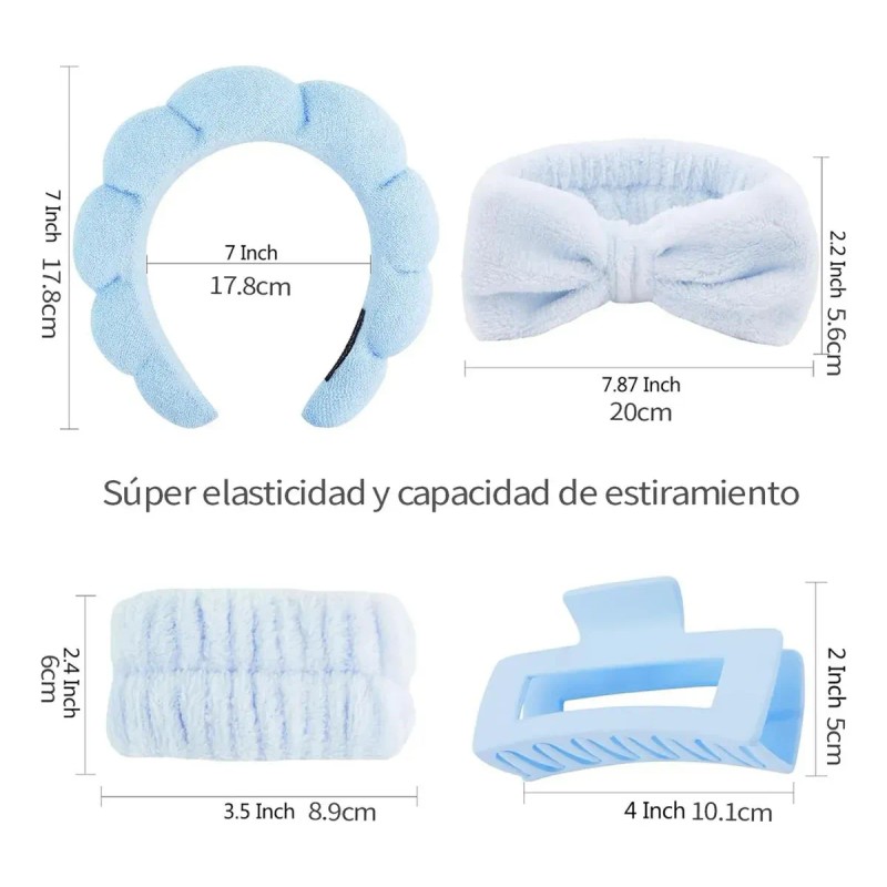 5 Pcs Diademas De Pelo Y Muñequeras Horquilla Maquillaje Spa