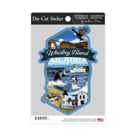 Die Cut Sticker Whidbey Island, Washington, Montage, Contour Vinyl Sticker 3 to 6 inches, (Waterproof Decal for Cars, Water Bottles, Laptops, Coolers), Large