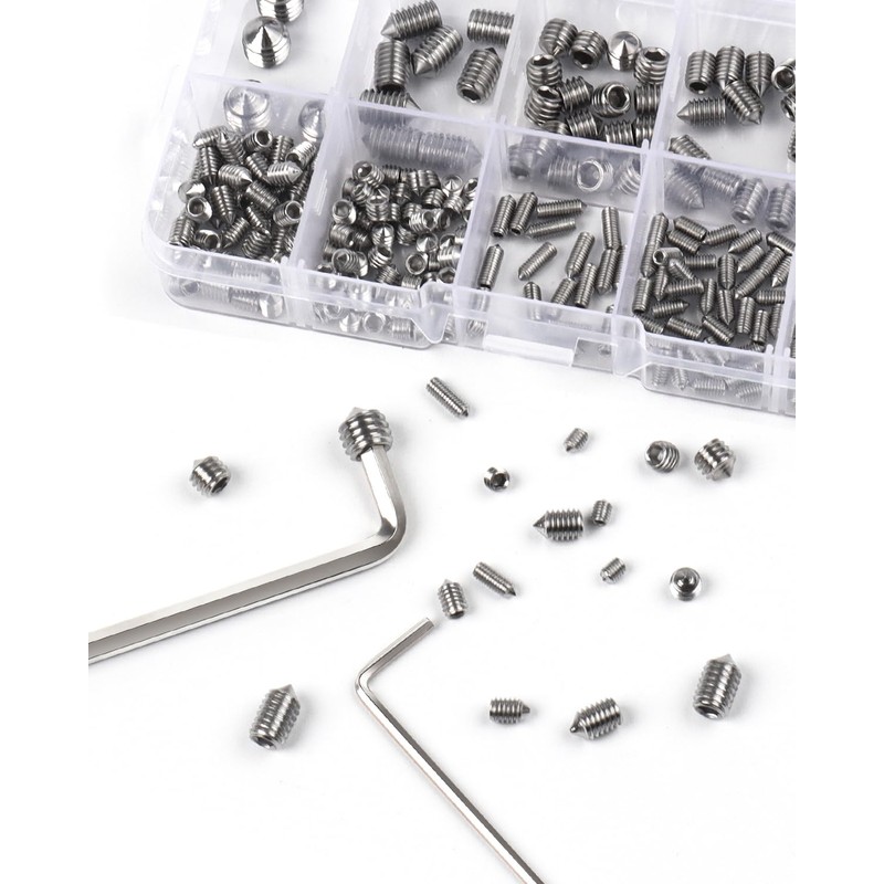 Caianwin 330 Pieces Tapered Point Grub Screws Set M3 M4
