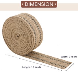 NATGAI Craft Jute Webbing Tape, Width 2" Roll Natural Burlap Red Line Jute Webbing Ribbon Upholstery Chair Webbing Tape (2" x 10 Yards (Black Line))