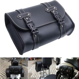 Baceyong Motorcycle Tool PU Leather Saddle Bag, Luggage Storage Bag, Black, Weatherproof, with 2 Sangles de Fixation, 27,5 x 10,5 x 19 cm
