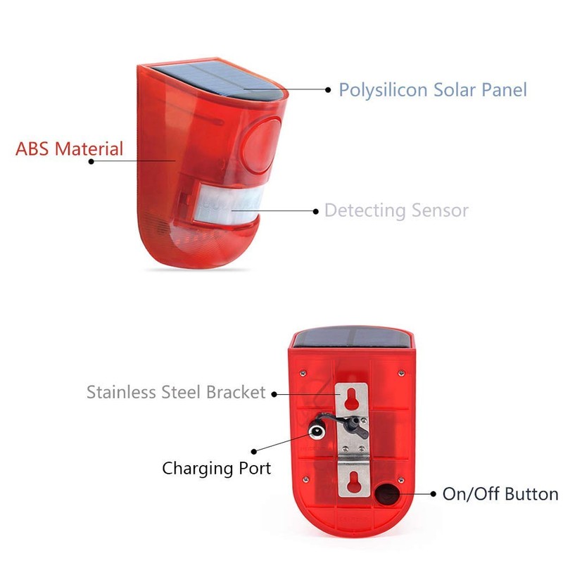 Aolyty Solar Motion Sensor Detector Siren Sound Alarm LED Warning
