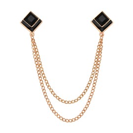Black Rhinestone Brooch Pin Tassel Chain Brooch Collar Pins Lapel Pin for Men Suits Shirt Collar Brooch Square Crystal Brooch Pin Hanging Chain Lapel Pin for Men Suits Accessories