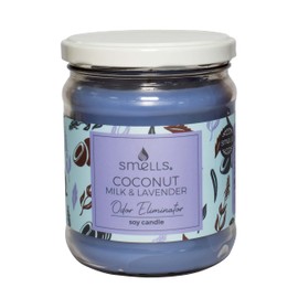 Smells - Odor Eliminator - Premium Soy Wax Scented Candle 12oz - 100% Cotton Single Wick - Eliminates Odors: Food, Pets and More (Coconut Milk & Lavender, Single Wick 12oz (1-Pack))