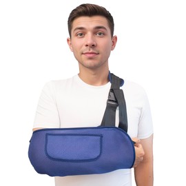 DouHeal Arm Sling, Upgraded Straps, Ultimate Comfort, Convenient Pocket, Arm Sling Shoulder Immobilizer for Shoulder Injury, Elbow Injury, Wrist Injury, Fractured Bones, Rotator Cuff Support (M, Blue)