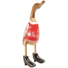 Brave Wings Hand Carved Wooden Bamboo Duck ~ In Traditional European Costume 37cm High Santa's Little Helper ~ Ornament Sculpture Figurine Statue Unique Table Decoration Home Decor ~ 2945