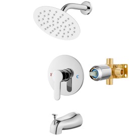 Airuida Shower Faucet Set with Tub Spout Bathtub Faucet Kit Shower Tub Faucet Set Complete Tub Shower Trim Kit with Solid Brass Rough-in Valve Rainfall Round 6 Inch Shower Head Chrome Polish