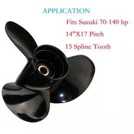 MARKGOO 58100-90J01-019 Propeller 14X17 Pitch for Suzuki 4 Stroke Outboard 70 80 90 100 115 140 HP DF70 DF80 DF90 DF100 DF115 DF140 Boat Motor Engine Parts 3 Blade Aluminum Prop RH 15 Spline Tooth