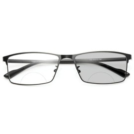 mincl/Mens Bifocal Reading Glasses Vintage Transition Photochromic Sunglasses Square Clear Magnification Presbyopia (Black, 0.00/+2.00 Magnification)